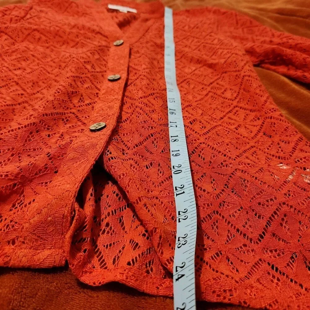 Rebecca Malone Cardigan Size Small Chili Lace Sheer Lightweight Front Buttons - Picture 3 of 10